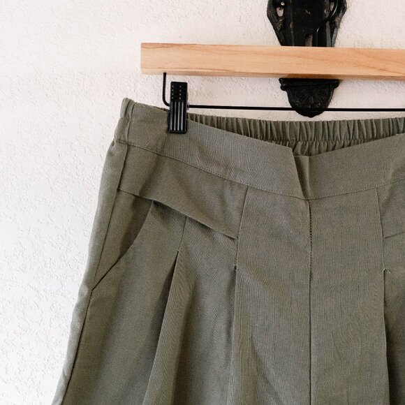 Gihuo Green Linen Blend Culottes Pants Size XL Wide Leg Palazzo Pockets - Picture 4 of 7